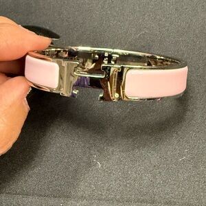 Hermes Clic Clac H Bracelet Light Baby Pink White Silver Tone Narrow Enamel
